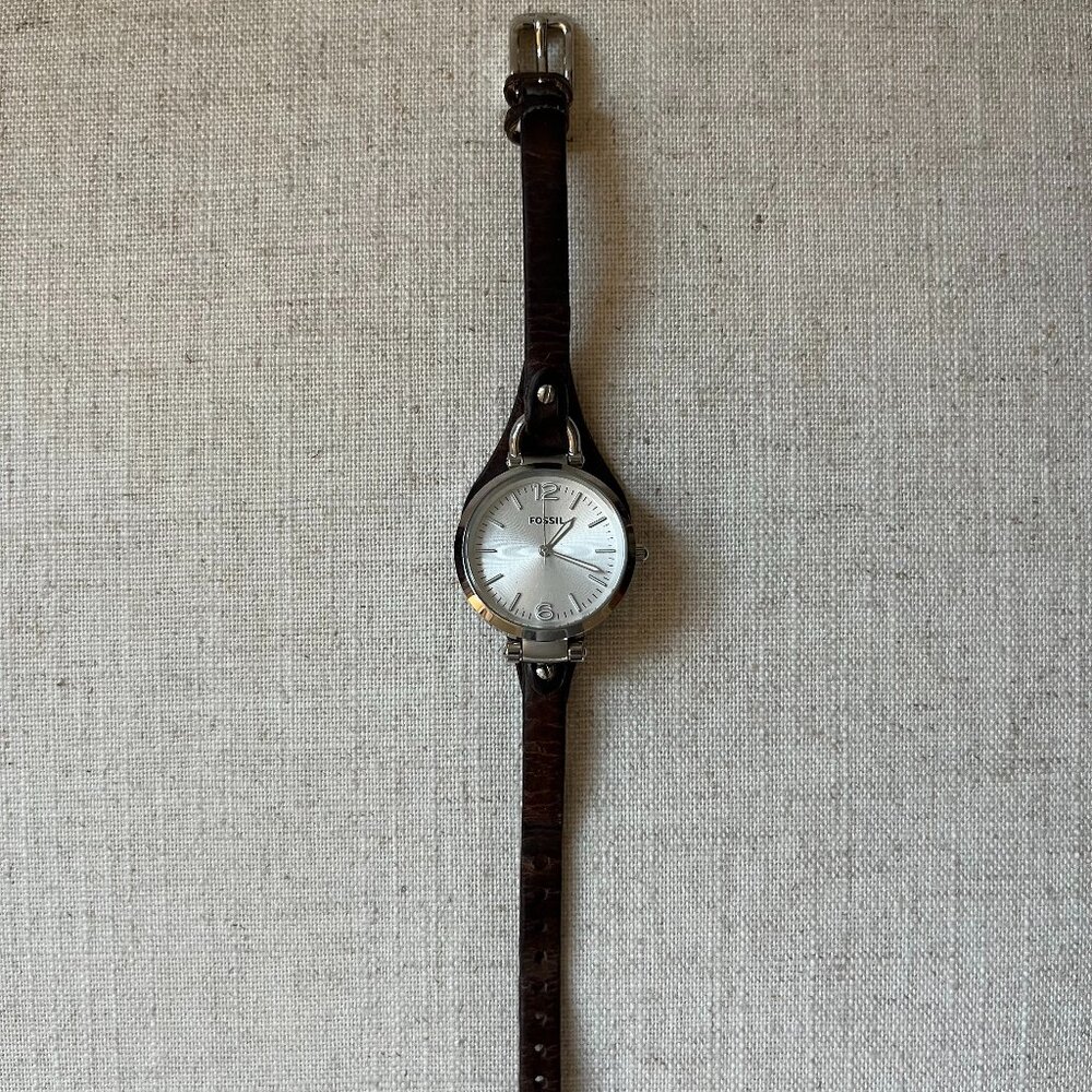 Fossil Genuine Leather Stainless Steel Minimal Slender Strap Watch